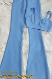 Bandage Set 2 Pieces Strap Sleeveless Bustiers And Long Bell-Bottoms Trousers Sexy Celebrity Party Sheath