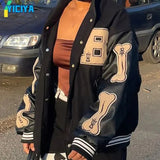Bomber varsity Jacket 2022 Blue Casual Baseball Jackets Spring And Autumn Printed letter Long Sleevetrench Women