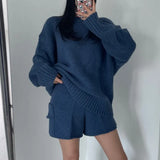 Fongt Korea Dongdaemun 2024 New Autumn Dress Lazy Wind Solid Color Collar Loose Collar Sweater Pocket Knitted