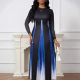 Fongt Explosion A-Shaped Dress Spring And Autumn Round Temperament Famous And Printed Gradient Dress