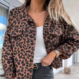 Fongt Explosion Tide People Water Wash Old Leopard-Print Side Of The Cowboy Coat Woman