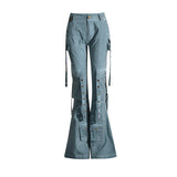 Fongt 2024 New High Waist Horn Trousers Overalls Style Slim Show Thin Versatile Ribbon Decoration Floor Casual Pants-Outfit