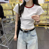 Fongt Color Short-Sleeved T-Shirt Women 2024 Summer New Slim Show Thin And Versatile Short Shoulder Students Pure Color Top