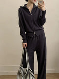 Fongt And Winter New Lazy Windy Open Shirt Sweater Set Women's Comfortable Top + Pants Knitted Two Sets