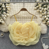 Fongt Holiday Wind Eogen Yarn Three-Dimensional Flower Sling Vest Women's Summer New Ocean Chic Short Top
