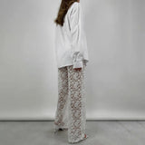 sexy all-match lace see-through high waist splicing long casual Y2K straight trousers elegant and luxurious women's clothing-Outfit