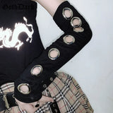 Dark Mall Goth Grunge Punk Women Fingerless Gloves Black Harajuku E-Girl Circle Long Sleeve Fashion Stretchy Unisex