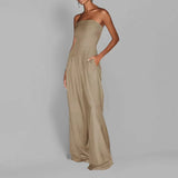 Fongt 2025 New Women's Sleeveless Sexy Solid-Colored Broad-Legged Trousers Women