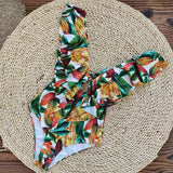 Printed Flowers Even Lotus Leaf Side Body Swimsuit Women 2025 New Swimsuit Bare