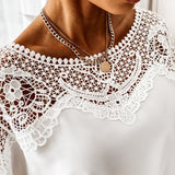 Crochet Embroidery Lace Blouses Women Autumn Sexy Lace Stitching White Shirts Vintage Elegant Ladies Tops Blusas