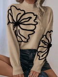 Fongt And Winter New Sweater Embroidered Three-Dimensional Flowers High-Neck Long-Sleeved Knitwear