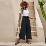 Waist Solid Color Cotton Linen Belt Wide-leg