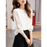 Fongt Collar Hollow Lace Texture Top T2025 Spring New Fashion Temperament Knitted Long-Sleeved T-Shirt Tide