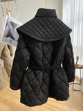 Winter Vintage Small Fragrance Jacket Women Warm Parka Oversized Cotton Padded Jacket Belt Female Windproof