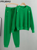 Sweater Pullover 2 Piece Sets Women Casual Knitwear Jumper Outfits Korean Knit Jogger Pants Suits Sweatpants