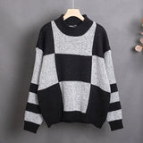 New 2021 Autumn Winter Women Sweaters Pullovers Checkered Knitted Fashionable Retro Elegant Jumper Lady Tops