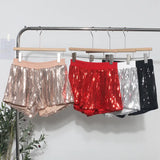 Fongt Shooting Babes Shiny Shiny Splicing Loose Waist Shorts Design Feel Thin Broad Leg Hot Pants 9053