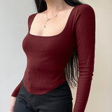 Fongt Knitted With A Short Long-Sleeved Top 2024 Summer New Women's Casual Bottoming