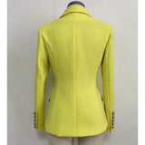 QUALITY Newest Fashion 2023 Designer Blazer Women's Lion Buttons Double Breasted Fluorescence Yellow Blazer