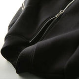 Fongt Sense Cross Strip Long Sleeve Jacket Standing Collar Baseball Uniform Women's Fall 2024 New Space Cotton Black Coat-Outfit