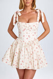 Fongt Summer New Women's Fashion Collar High Waist Folded Splicing Bow Sling Dress