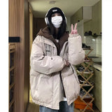 High Street Oversize Cotton Clothes Female Winter New Students Fake Two Thick Cotton-Padded Clothes Leisure Retro Cotton-Padded Jacket-Outfit