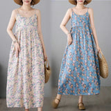 Fongt Fresh Literature And Art Retro Cotton And Small Broken Flower Dress Women's Summer Long Swing Sleeveless Sling