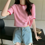Fongt Sweet Short Blouse Knitted Jersey Girl Summer Design Small Short Sleeve Small T-Shirt In