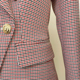 QUANLITY Newest 2023 Designer Jacket Women's Classic Metal Lion Buttons Double Breasted Slim Fitting Houndstooth