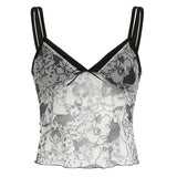 Harajuku Print Sleeveless Crop Top Casual Patchwork Mesh V Neck Camisole Women Summer Cute Vest Y2k Aesthetic Ladies Tees-Outfit