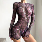 Fongt Summer New Mesh Trousers Sexy Hot Girl Prints Tight Height Waist Jumpsuit