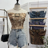 Fongt Style Retro Brae Waist-Dyed Wear Sexy Shoulder-Wrapped Sleeveless Top 8886