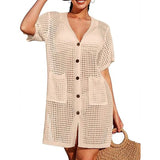 Fongt Hoodie Hollow Knitted Short Sleeve Open-Sleeve Seaside Swimsuit Sunscreen Coat Woman