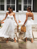 Fongt New Women's Bohemian Sling Dress Lace Splicing Big Dress