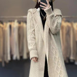Fongt And Winter 2025 New Long Cashmeet Cardigan Women's Long Hooded Knitted Coat Over The Knee Wool Coat