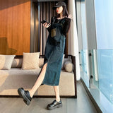 Fongt Denim Strap Skirt Female Summer 2024 New Retro High Waist Loose Thin And Long Age Reduction Dress-Outfit