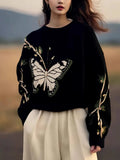 Fongt Butterfly Print Sweater Women 2025 Autumn And Winter New Loose This Year's Popular Beautiful Design Knitting Top