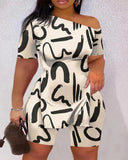 New Fashion Leisure Oblique Collar Shoulder Print Suit-Outfit