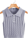 Fongt Sweater Women's Knitted Vest Twisted Flower Sleeveless Collar Button Cover Small