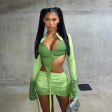 Piece Set Women Skirt Undefined Lengthen Ribbons Hipster Y2K Sexy Cleavage Top+Tie Dye Cut Out Slim Female