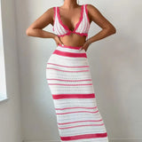 Fongt Two Sets Of Women's Knitted Slings Wrapped Breasts Skirt Dress Fashion Suit