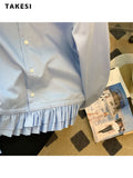Street Casual Style Turn-down Collar Ruffles Solid Blouses 2023 Summer Women's Sweet Long Sleeve Single Breasted Shirts