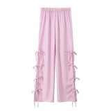 New Multi-Color Lace Bow Ornaments Loose Casual Trousers-Outfit