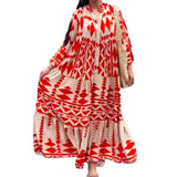 Fongt Large-Size Women's New Temperament Printed Shirt Dress Bohemian Dress