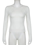 Breast Shape Stitching Long Sleeve T-Shirts Spring Autumn Women Slim Fit Casual Crew Neck Basic Bottoming Pullover Tops-Outfit