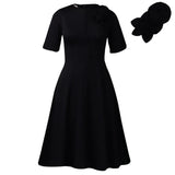 Fongt Women's 2025 New Short-Sleeved Solid-Colored Round-Collar Temperament Elegant African Dress
