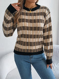 Shooting 2025 Autumn And Winter Round Neck Retro Striped Lantern Long-Sleeved Jacket Sweater Women's