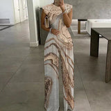 Printed Lace Stitching Sleeveless Round Neck