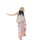 Fongt Folded Spring Half-Dress New Folded Print Japan-Korea Casual Dress High-Grade Small Scented Dress