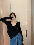 Fongt Female Slim Sexy Low Collar White Foreign Style Long Sleeves With Bottom Shirt 2024 Autumn New Slim